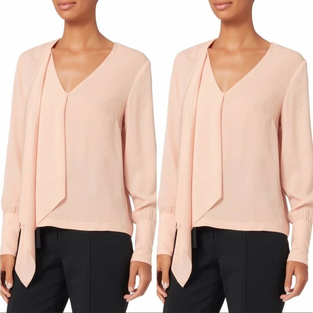 Intermix NWT Sarah top pink silk asymmetrical ruffle sheer work professional